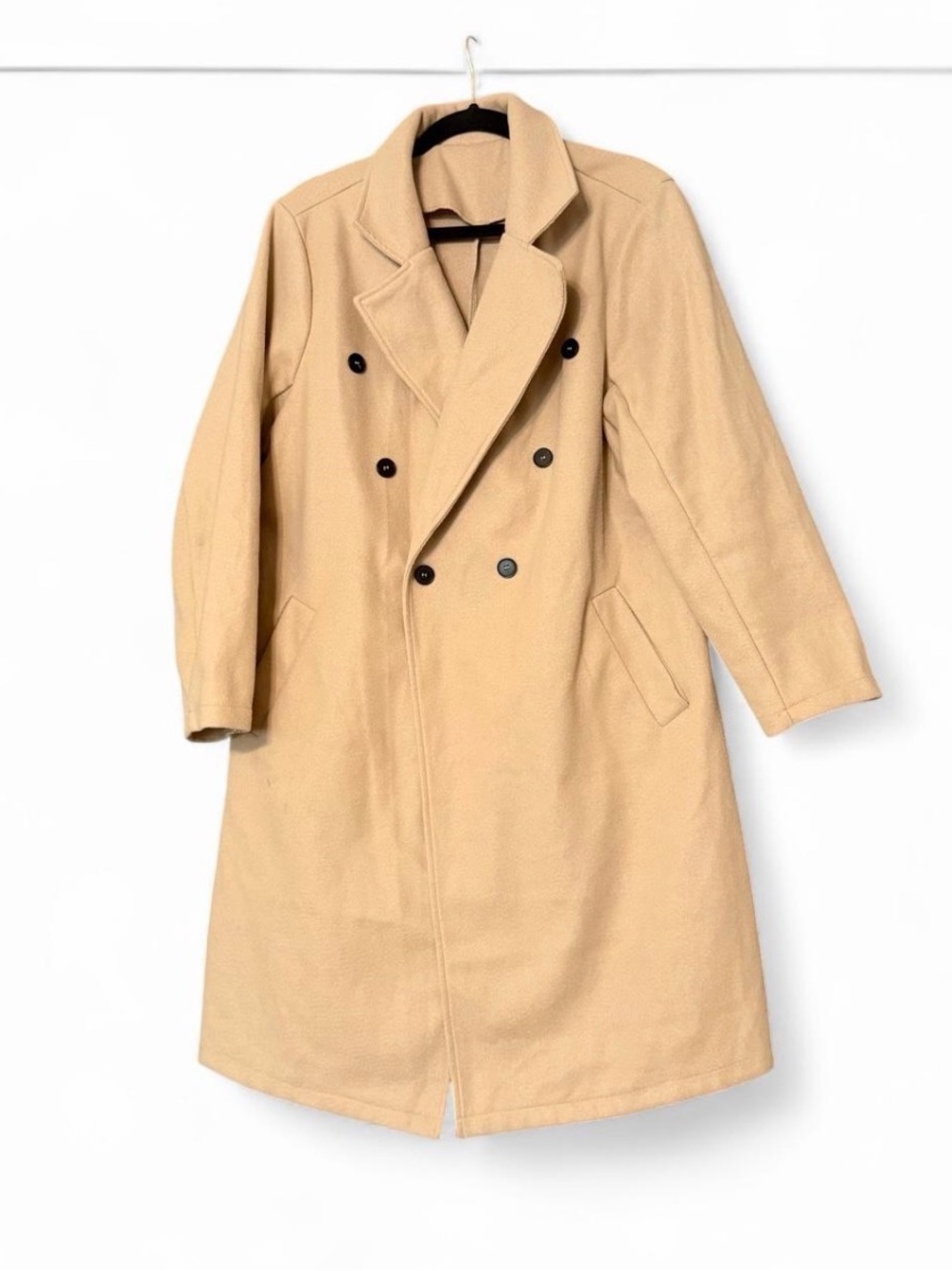 Pea coat Double-Breasted jacket button womens large tan lightweight pockets fall